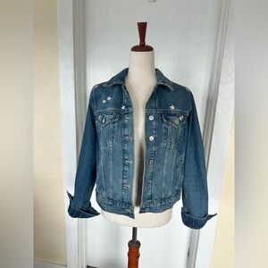 NWOT Lucky Brand Medium Denim Jacket Butterfly Stitching Thick Cotton Womens Med